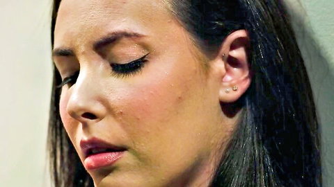 Brunette MILF with closed eyes in ecstasy, first lesbian pleasure