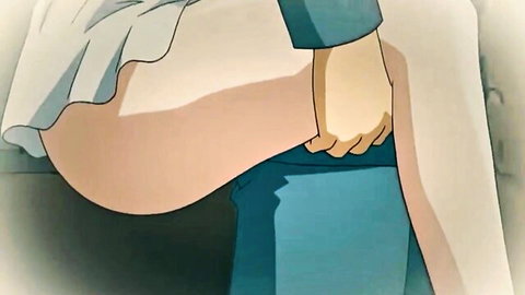 Anime hentai babe with white panties pulled down exposing bare ass and pussy gripped by hand from behind