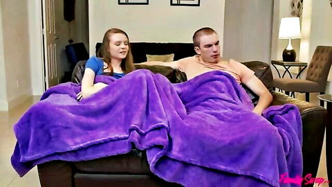 Jessae Rosae cuddles with stepdad under blanket in Family Swap roleplay