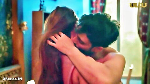 Indian MILF in passionate neck kiss embrace with shirtless man