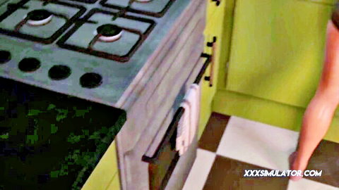 3D Lara Croft bent over in kitchen, big ass in stockings and heels
