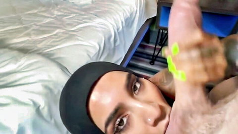 Yasmina Khan in hijab giving blowjob to gigantic dick POV