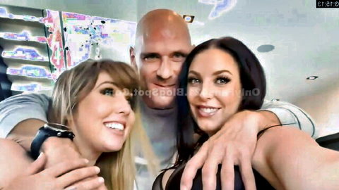 Johnny Sins with busty blonde and brunette in flirty threesome selfie