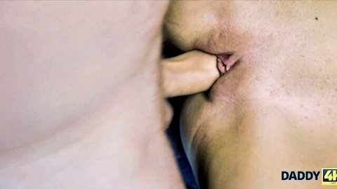 Stepfather fingers tight girlfriend pussy close-up Daddy4K