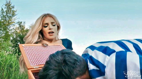 Angellica Good blonde trans model in outdoor picnic tease with Only Matt