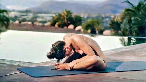 Nikki nude yoga outdoors, flexible brunette in erotic pose