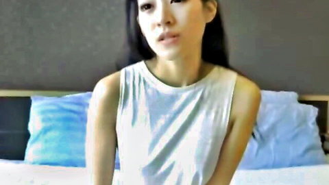 Stunning Asian webcam beauty in tank top, teasing solo masturbation