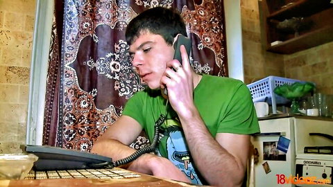 Young slim guy on webcam call, masturbating for cash relief