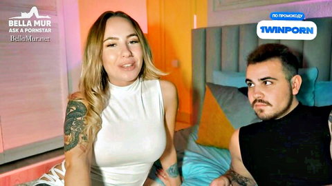 Bella Mur blonde MILF with big tits and tattooed partner in bedroom