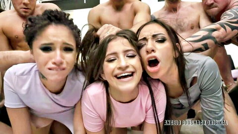 Sofia Smith, Bruna Santos, Gih Spanic in wild gangbang DP with multiple men