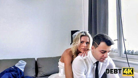 Claudia Macc in wedding dress hugs stressed groom in Debt 4K