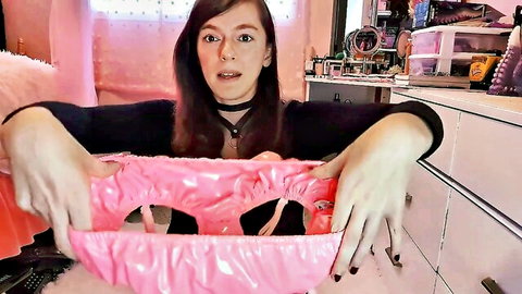 POV trans step-sister holds pink panties for sissy feminization