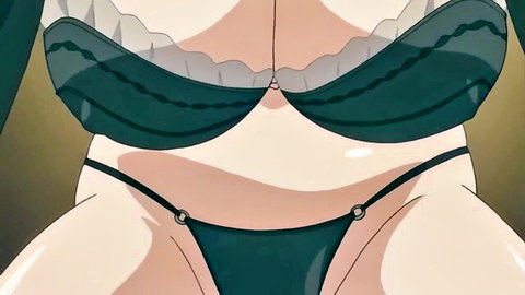 Curvy MILF in green lace lingerie showing off big tits and thong