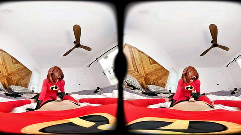 Elastigirl cosplay redhead riding cock in cowgirl position