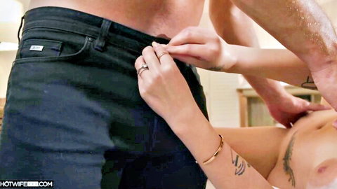 Nika Venom unbuttons Danny Mountain's jeans in intimate foreplay