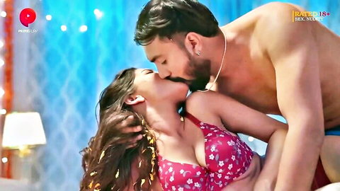 Passionate Indian couple kissing in erotic webseries