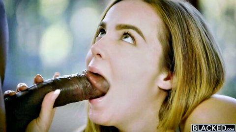 Naughty blonde girlfriend eagerly sucking massive BBC outdoors