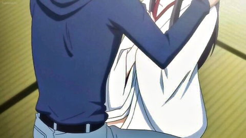 Cute anime schoolgirl fingered from behind to orgasm in uniform
