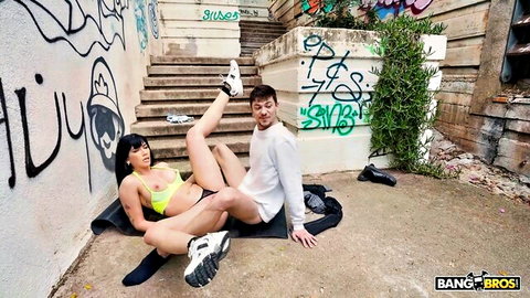 Yenifer Chacon in public anal with partner, legs spread in yellow bikini