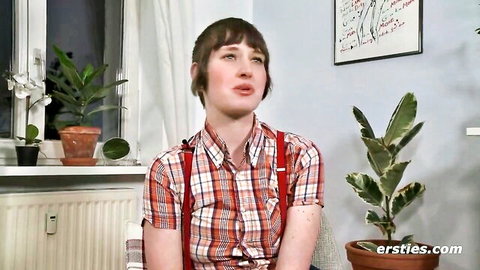 German amateur Marlin in plaid shirt and suspenders, solo fingering to bliss