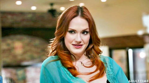 Siri Dahl redhead in sheer teal top, seductive stepmom tease