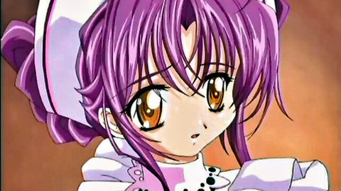 Cute purple-haired anime nurse in sexy uniform close-up