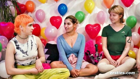 Three hot German girls in playful homemade tease with balloons