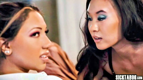 Kimmy Kimm and Amy A close-up intimate lesbian moment