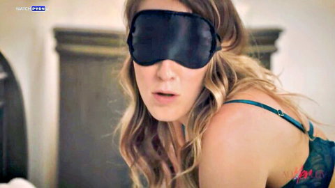 Cadence Lux blindfolded in green lingerie, sensual tease with Anya Olsen