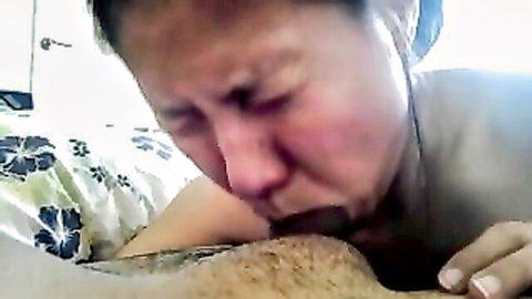Okinawa Asian woman giving deep blowjob on cock, intense oral POV
