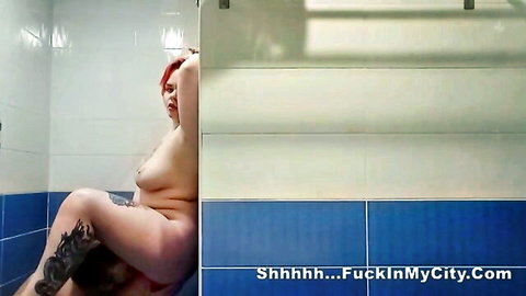 Bia and Cream in steamy lesbian shower sex with redhead and curvy babe