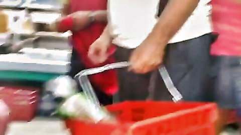 Hot chick with tight ass shopping in supermarket, amateur public view
