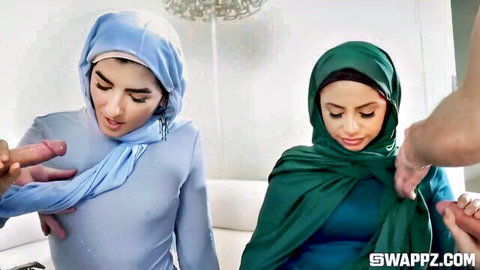 Rose Darling and Nikki Slick in hijabs, fingered by stepbrother in kinky scene