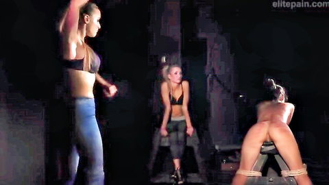 Mistress Darcia dominates slaves with spanking and bondage in BDSM punishment