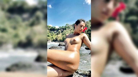 Katherinne Rodriguez nude stripping on Costa Rican beach, outdoor solo