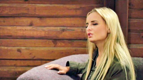 Blonde Victoria Pure in seductive pose, kinky lesbian scene with Cayla Lyons