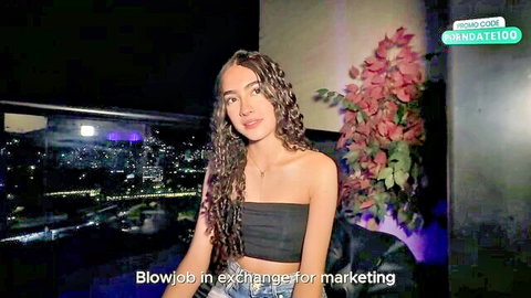 Shy skinny Latina with curvy body in strapless top on dating app
