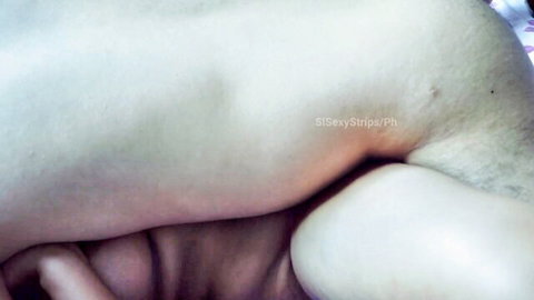 Closeup of pale big ass cheeks spread wide exposing pink pussy and tight anus