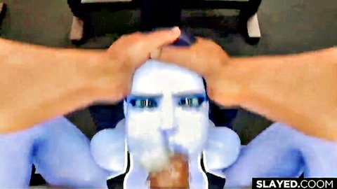 Widowmaker blue-skinned Overwatch domme deepthroats massive BBC in 3D hentai