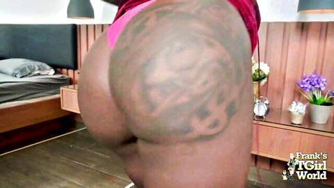 Thaysa Lopes teases big tattooed ebony ass in red thong solo