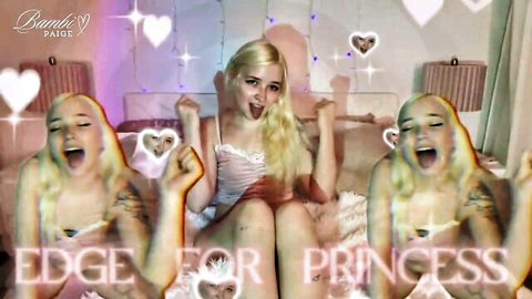 Petite blonde teen princess in pink lingerie for kinky edging domination POV