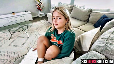 Blonde step-sister Jill Taylor teases in green sweatshirt, POV style