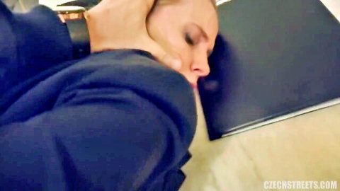 Blonde MILF gripped by neck in intense sex scene with lingerie tease