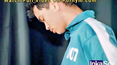 Handsome young man in blue jacket profile view teasing on adult site