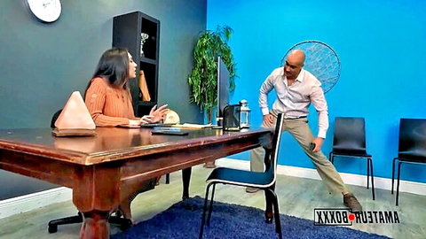 Lilly Hall as busty intern in office encounter with boss