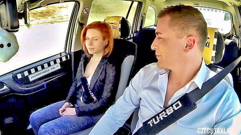 Rita Sinclair redhead in taxi with driver, quickie preview