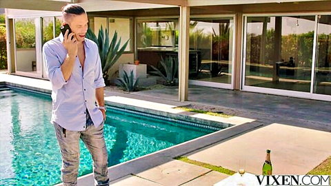 Alex Grey seduces boss for promotion in steamy Vixen poolside scene