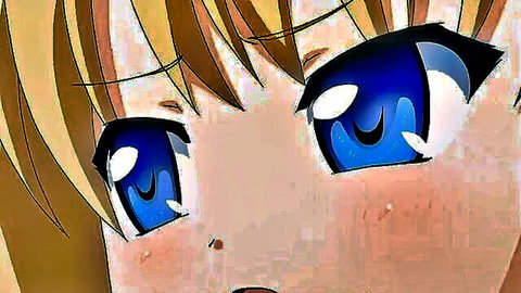 Teary blue-eyed blonde anime girl from Oni Chichi Reborn with Dylann Vox