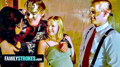 Aaliyah Love in masquerade family party, elegant masks and smiles