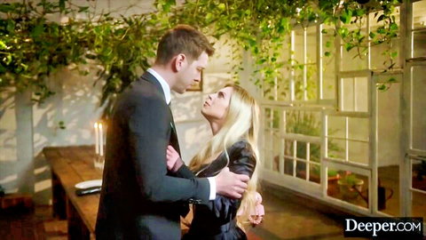 Blonde Kenna James embraces suited man in intimate Deeper scene